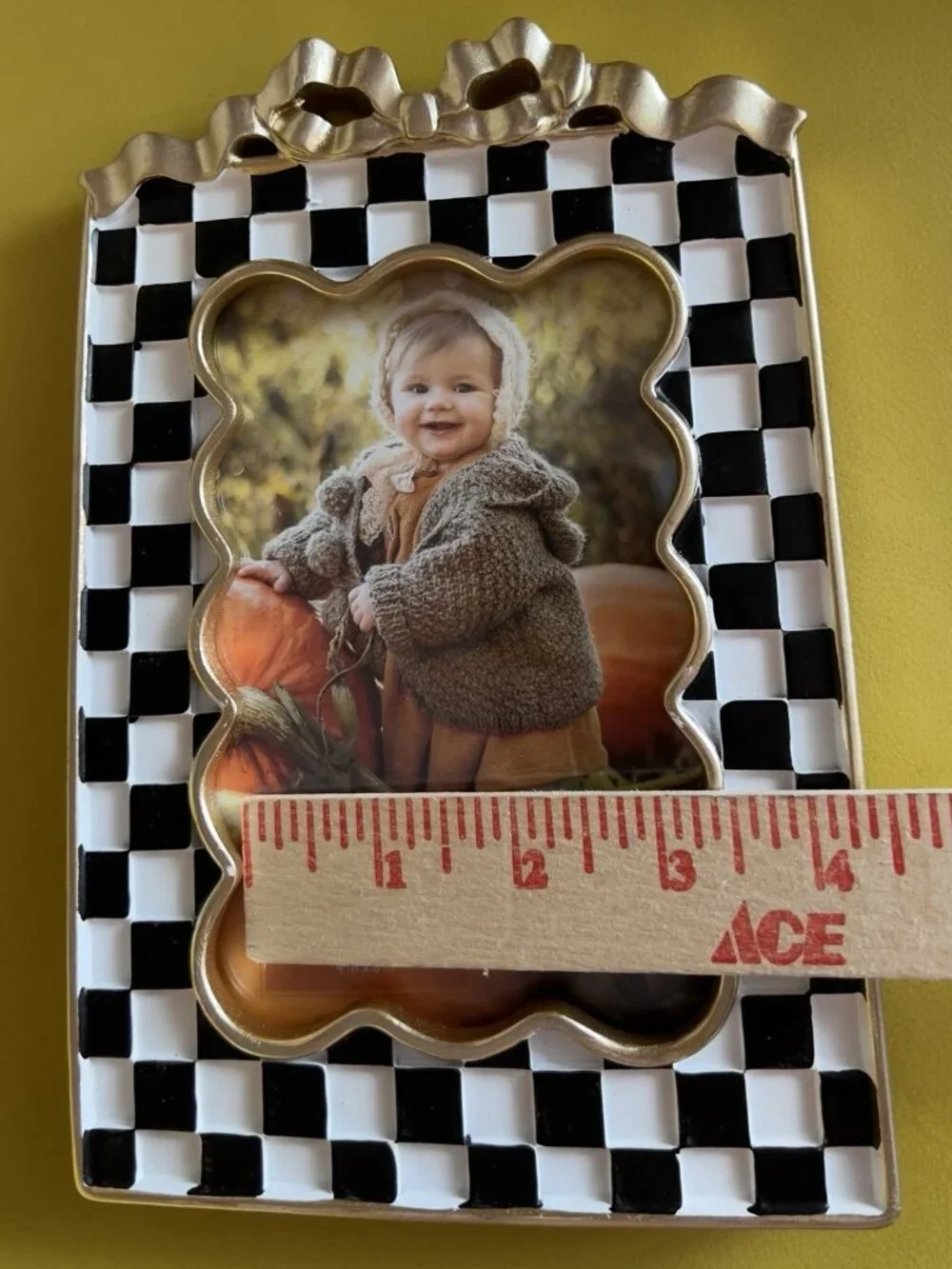 Scalloped 4 X 6 Photo Frame COURTLY CHECK Black White Gold Bow Portrait Acrylic